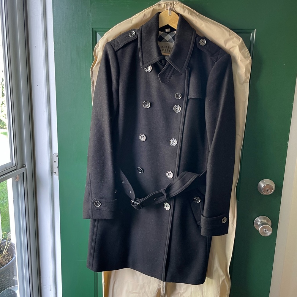Classic Burberry Black Wool Cashmere Double-Breasted Women's Trench Coat
